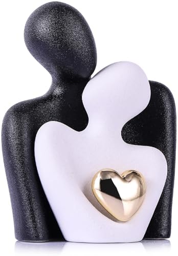 Mini Couple Statue, Ceramic Figurine for Shelf Decor, 3.15" Black and White