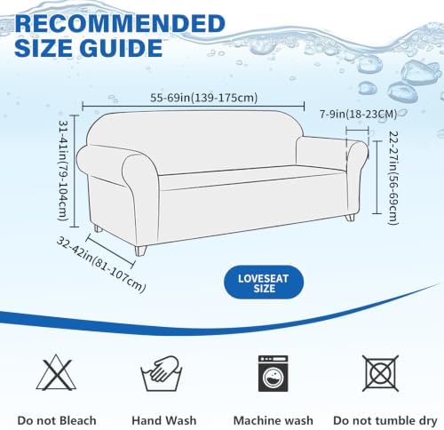 MAXIJIN Waterproof Loveseat Cover Couch Covers (55"-69"), Stretch Love Seat Sofa Slipcovers with Non Slip Elastic Bottom, Dog Pet Friendly Furniture Protector Washable (Medium, Light Gray)