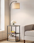 PARTPHONER Floor Lamp with Table, Night Stand with Lamp, Narrow Side Table with 3CCT LED Bulb, Small Coffee Table, Modern End Table with Storage Shelves for Living Room Bedroom, Oak Gray