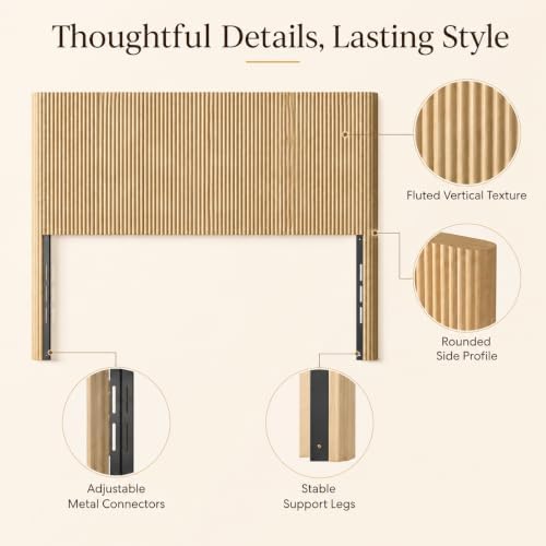 Light Wood Queen Bed Headboard Only,Wooden Fluted Striped HeadBoard (Oak)