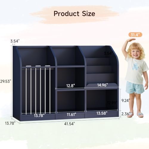 ONBRILL Toy Organizer with Bookshelf & Stuffed Animal Storage, Navy Blue