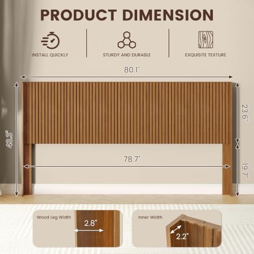 COCO DESIGN King Size Fluted Headboard Only, 80" Antique Oak Wall Mount