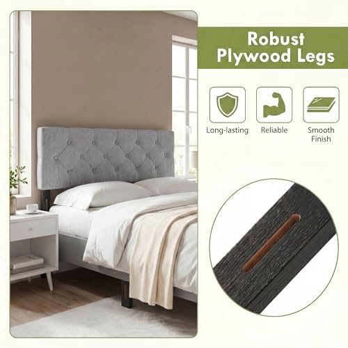 GIANTEX Linen Upholstered Headboard, Queen/Full Size Button Tufted Linen Fabric Head Board with Wood Support Legs, Attach Frame, Width Adjustable Modern Bed Headboard Only (Gray)