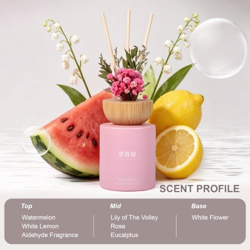 Reed Diffuser Set with Dried Flowers, 5.1 fl oz / 150ml, Watermelon Soda - Home Fragrance Diffuser with Sticks for Bathroom Shelf Decor, Bedroom, Office & Gift