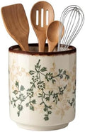 Kitchen Ceramic Utensil Holder 5.5" Rustic Floral Crock Tools Storage