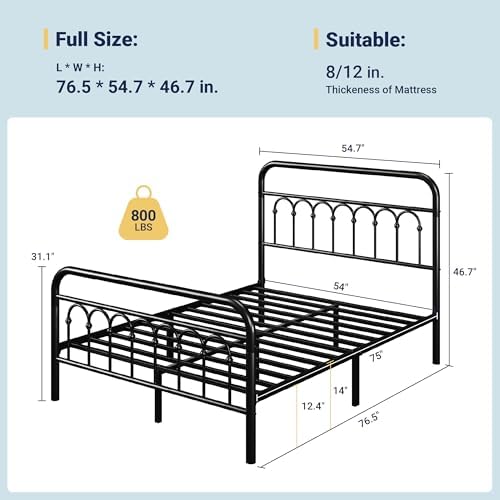 Allewie Full Size Metal Platform Bed Frame with Headboard, Black