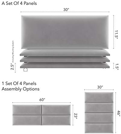 Vänt Wall Mounted Headboard Panels, Queen/Full, Velvet Platinum Grey
