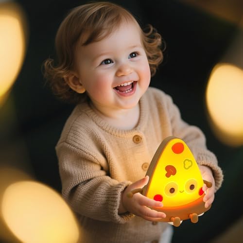 Pizza Night Light for Kids, Cute Silicone Pizze Night Lights, Baby Night Light for Breastfeeding, Squishy Rechargeable Night Lamp with 2 Dimmable, Wireless Touch Lamp for Nursery Decor for Girls Boys