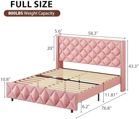 HOMBCK Full Size Bed Frame with Headboard, Silverside Wingback, Pink
