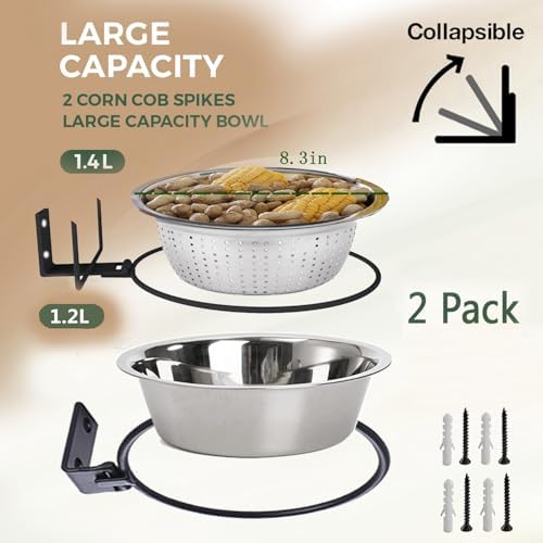 8.5" Squirrel and Bird Feeder Combo for Outside Tree/Fence, Removable Metal Bowl Feeder with Drainage Holes, Adding 1 for Squirrel Watering or Bird Bath/Swim, Sturdy Easy Clean Feeders for Outdoor