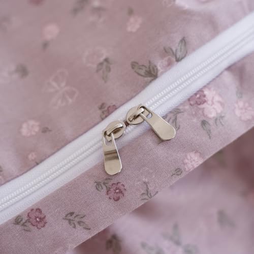 Pink Floral Twin Duvet Cover Cotton Boho Twin Comforter Cover Lace Trim Ruffle Soft Pattern Duvet Cover Set with 2 Pillow Cases Chic Zipper Bedding Set Princess Duvet Protector