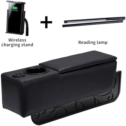 Removable Sofa Armrest with Cup Holder, PU Leather Multifunctional Couch Caddy Storage Arm Rest with Power Wireless Charging Stand & LED Reading Light for Sofa Middle Seat Parts