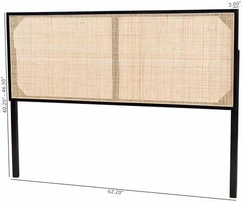Bali & pari Aurelia Modern Bohemian Black Finished Bayur Wood and Natural Rattan Queen Size Headboard