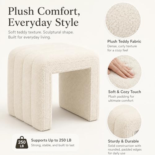 Vanity Stool Chair Teddy Velvet Ottoman Footrest Sofa Bench Extra Seat