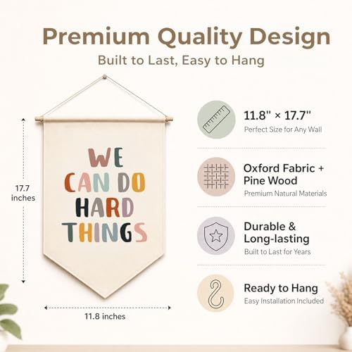 Classroom Wall Decor Banner, We Can Do Hard Things Positive Affirmation Hanging Sign, Motivational Fabric Poster for Kids Room Playroom Teacher Decor