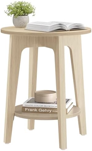 VASAGLE Round Side Table with Lower Shelf, End Table for Small Spaces
