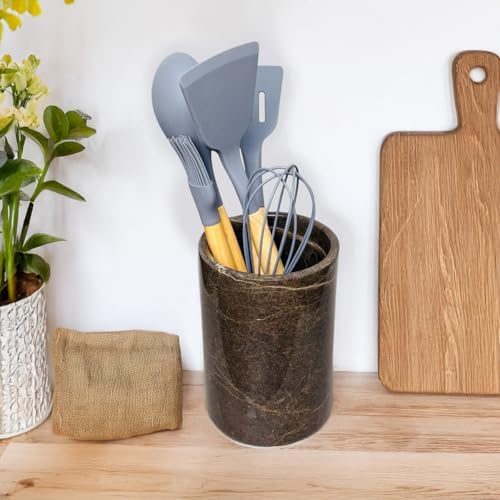 Handmade Marble Utensils Holder for Kitchen Utensil Storage and Tabletop - Organizer for Countertops, Pantry, Bathroom, Flower vase, Office & Center Table (Coffee Brown)