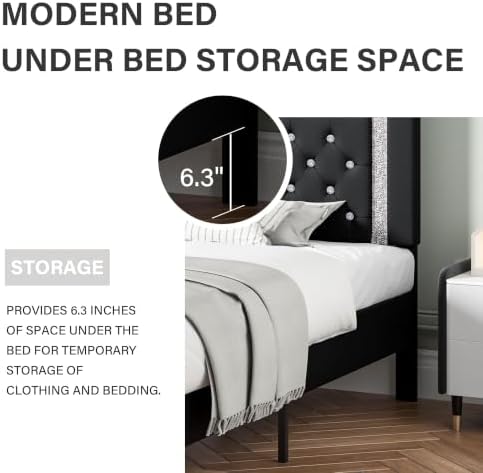 Twin Bed Frame with Headboard, Upholstered Bed with Diamond Tufted Design