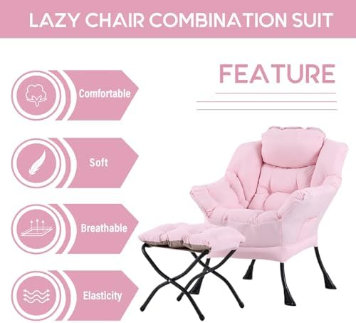 LITA Lazy Chair with Ottoman, Comfy Accent Reading Chair