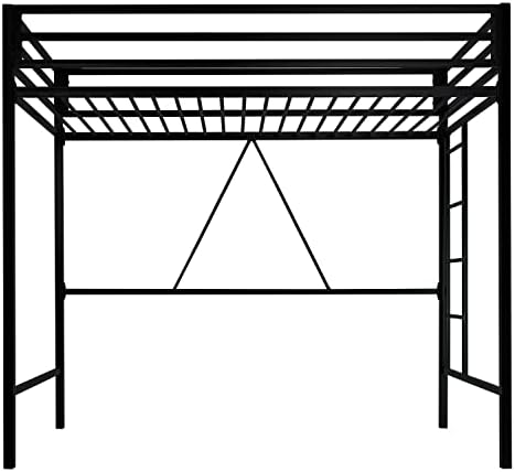 Allewie Metal Loft Bed Twin Size with Guardrail and Ladder,Black