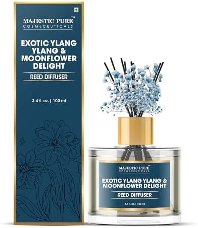 Majestic Pure Ylang Ylang & Moonflower Reed Diffuser 3.4 Fl Oz | Long-Lasting Floral Fragrance for Home and Office