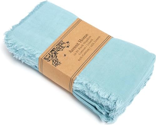 ACCENTHOME Blue Cotton Linen Napkin Set of 12 18x18 inch Dinner Napkins