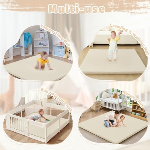 Waterproof Baby Play Mat for Floor Memory Foam 59 * 71 Cushion Playpen Playmat Tummy Time Crawling Mat Nursery Rug Thick Pad Create Soft & Safe Area for Infants,Toddler,Kids,Beige