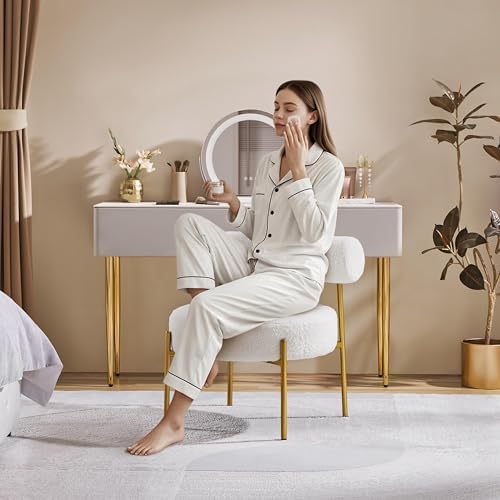 Topeakmart Modern Vanity Chair, Armless Accent Chair, White