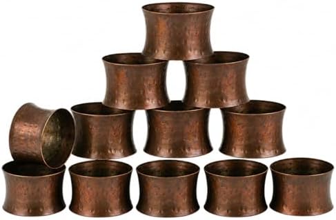 ITOS365 Handmade Round Hammered Antique Napkin Rings Holder for Dinning Table Parties Everyday, Set of 12