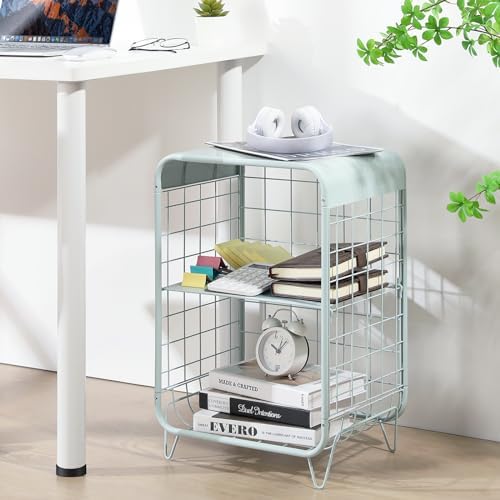 APEXCHASER Cute Nightstand for Kids,3 Tier Metal Side Table,Mint Green