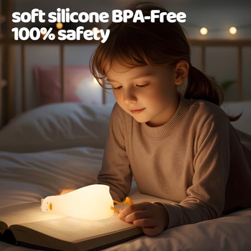 Rytinazzz Silicone Night Light for Kids, 50H Long Battery Duck Lamp (Lying), Gift for Kids, Soft Dimmable Bedside Light, Rechargeable Tap Control