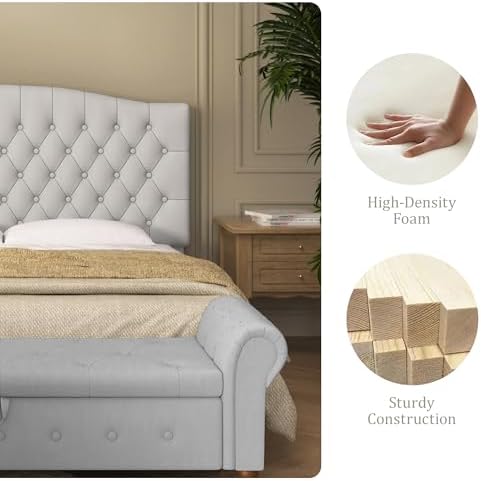 Furpopup Velvet Queen Size Headboard Only Upholstered Wall Mount Light Gray