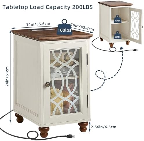 Joaxswe Narrow Side Table Set 2 with Charger, Glass Door Storage