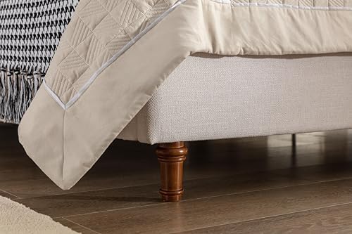 Queen 54" Tall Headboard Wingback Upholstered Platform Bed Frame Premium Elegant Simplicity for Bedroom King Bed Without Wooden Slats Box Spring Required Easy Assembly Textured Ivory Canvas