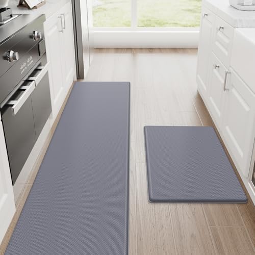 StepRite Kitchen Mats for Floor, 2-Piece Anti-Fatigue Kitchen Rugs, Grey