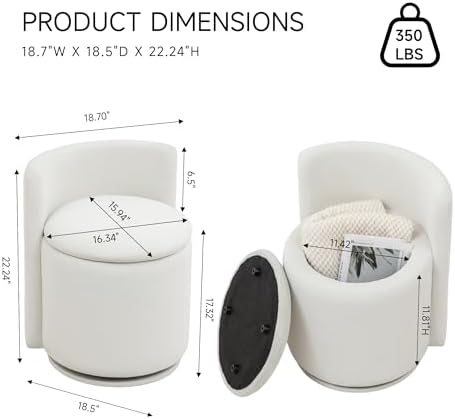 MINCETA Vanity Chair with Storage, 360° Swivel Accent Chair, White