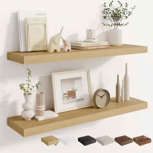 Dreamland 36 Inches Wall Mounted Wood Floating Shelves, Oak, 2 Pack