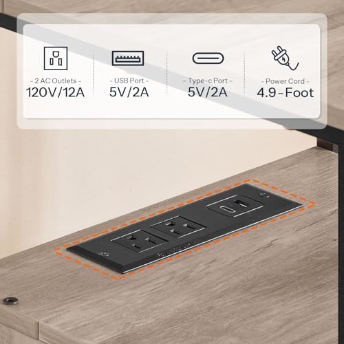 HOOBRO End Table with Charging Station, Bedside Table with Drawers