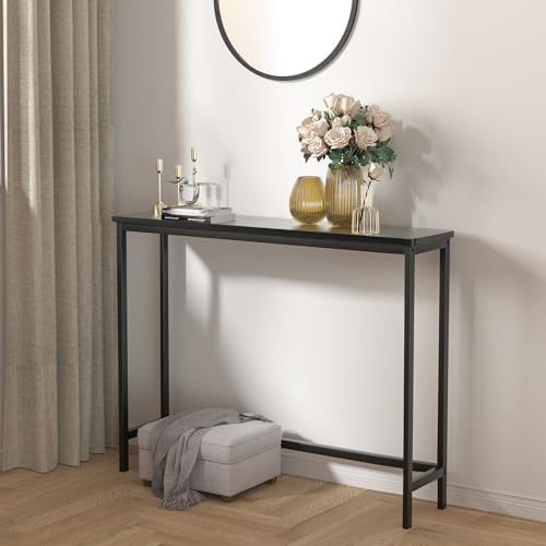 VASMIA Console Table, Entryway Table, Narrow Sofa Table, 39" Bamboo Hallway Table for Entryway, Living Room, Bedroom, Foyer, Black