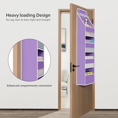 Univivi Fabric Over the Door Organizer for Baby Nursery, Purple, 5-Shelf