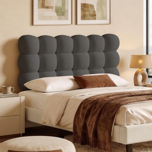 Pinmoco Full Cloud-Shaped Upholstered Headboard, Teddy Fleece Grey