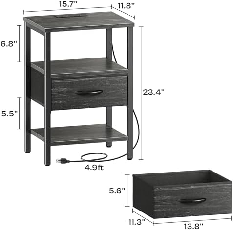 SUPERJARE Nightstand with Charging Station, USB-C Port, Bedside Table