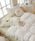 Floral 100% Cotton Duvet Cover Set Full Size Garden Style Bedding Set Ruffle for Teen Girls,Soft Comfy Quilt Covers,3 Pieces(1 Duvet Cover with 2 Pillowcases),Zipper & Corner Ties