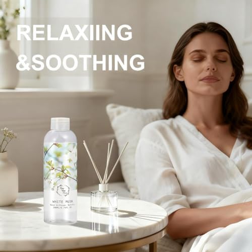 Reed Diffuser Refill, White Musk Floral Diffuser Oil 6.76 fl.oz / 200ml, Home Fragrance for Bedroom, Bathroom, Office Decor