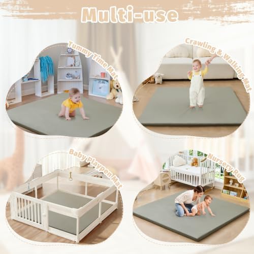 Waterproof Baby Play Mat for Floor Memory Foam 50 * 50 Cushion Playpen Playmat Tummy Time Crawling Mat Nursery Rug Thick Pad Create Soft & Safe Area for Infants,Toddler,Kids,Grey