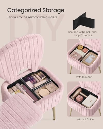 SONGMICS Vanity Chair, Makeup Stool with Folding Backrest