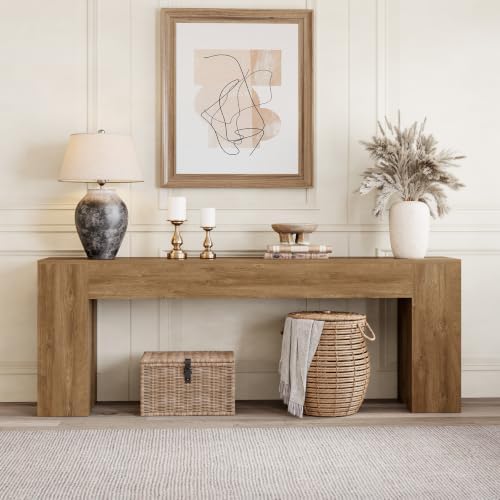 Epecoya 86-Inch Extra Long Console Table for Entryway, Natural Oak Brown
