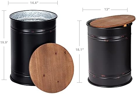 RUSTOWN Farmhouse Accent Side Table, Set of 2 Galvanized Storage Ottoman