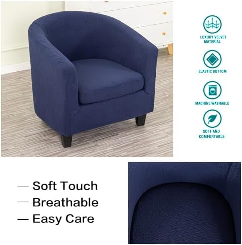 NILUOH Stretch Club Chair Slipcover 2-Piece Set for Barrel & Tub Chairs, Soft Armchair Cover - Removable Washable Furniture Protector, Living Room Armchair Cover,Dark Blue