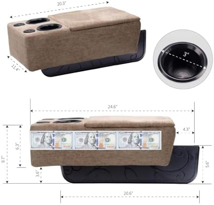 Removable Sofa Armrest, Dual Cup Holders Large Size Multifunctional Couch Caddy Storage Arm Rest with Power Wireless Charging Stand & LED Reading Light for Sofa Middle Seat Parts